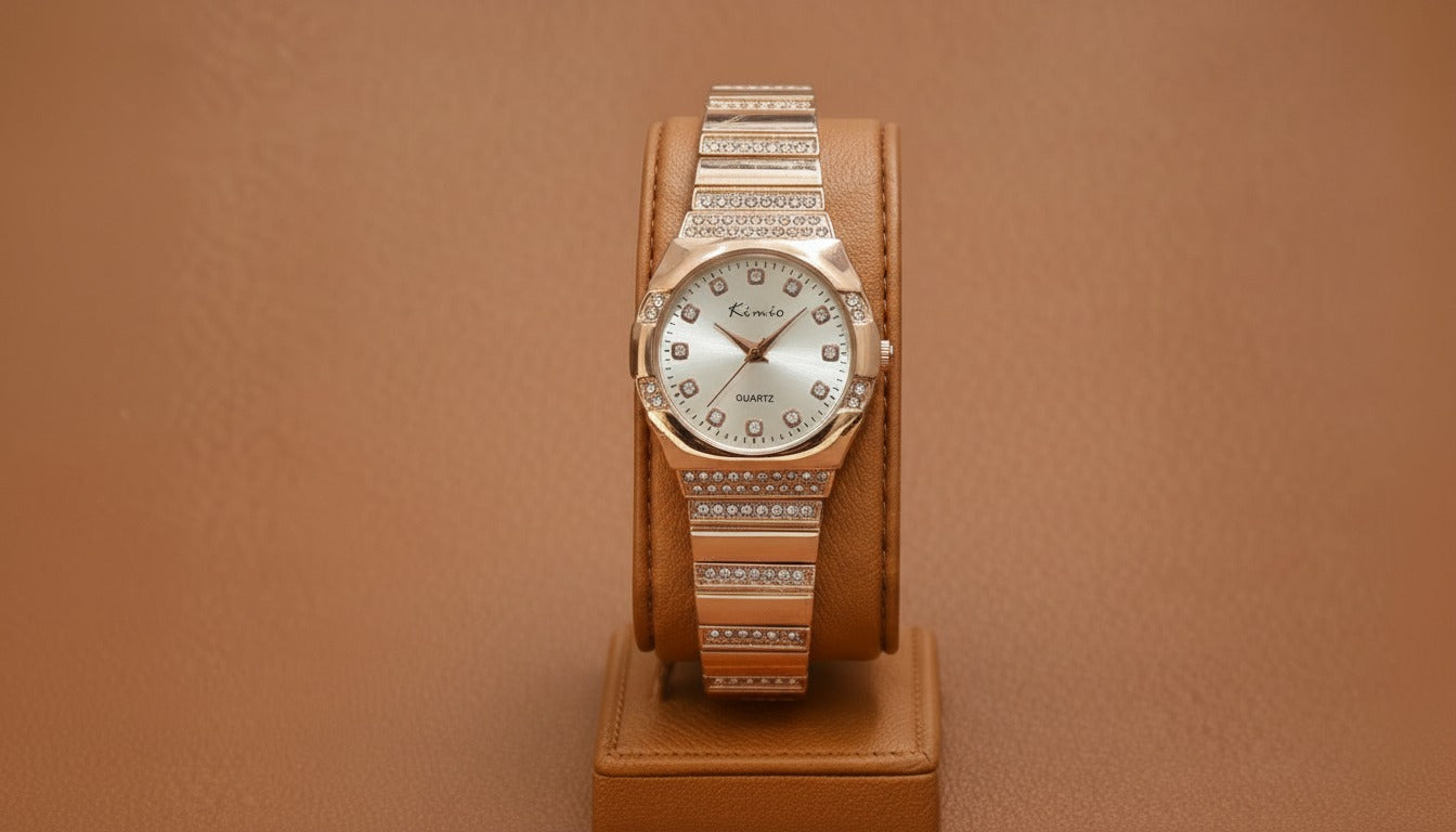 Kemio Quartz Diamond-Style Rose Gold Watch – Elegant Crystal Luxury Timepiece