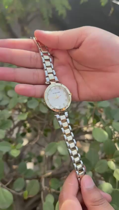 Michael Kors Two-Tone Gold & Silver Watch – Elegant Crystal Accent Women's Timepiece